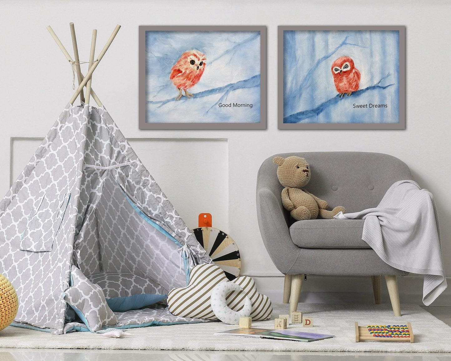 Owl Nursery Wall Art Set of 2 Prints