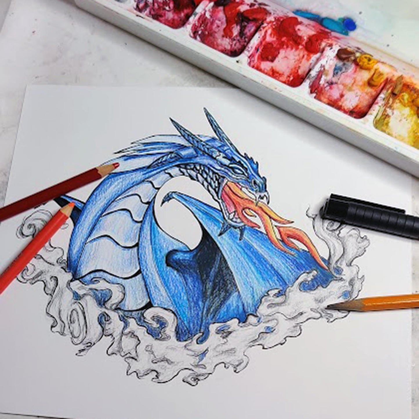 Fire Breathing Dragon Tattoo Flash Print