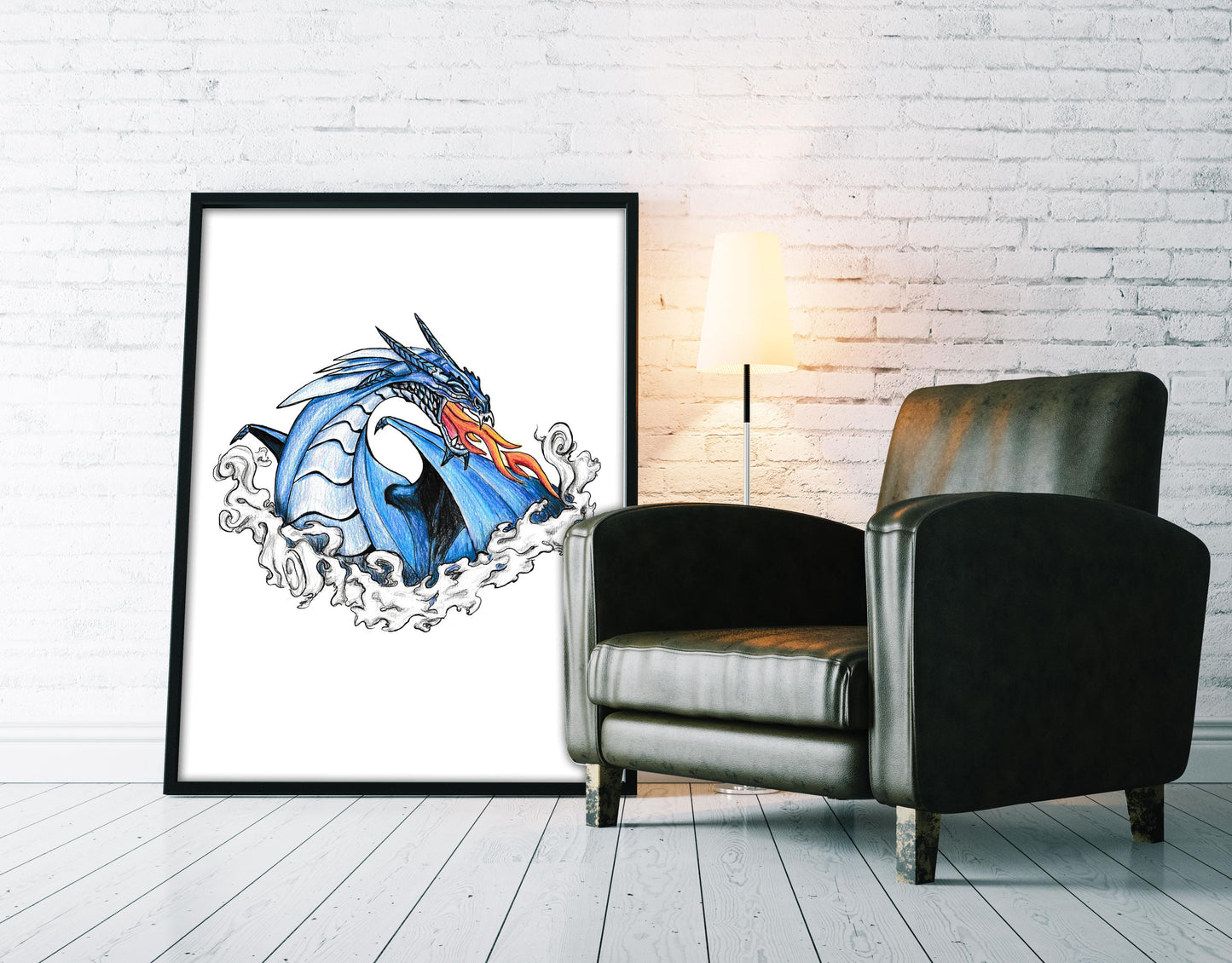 Fire Breathing Dragon Tattoo Flash Print