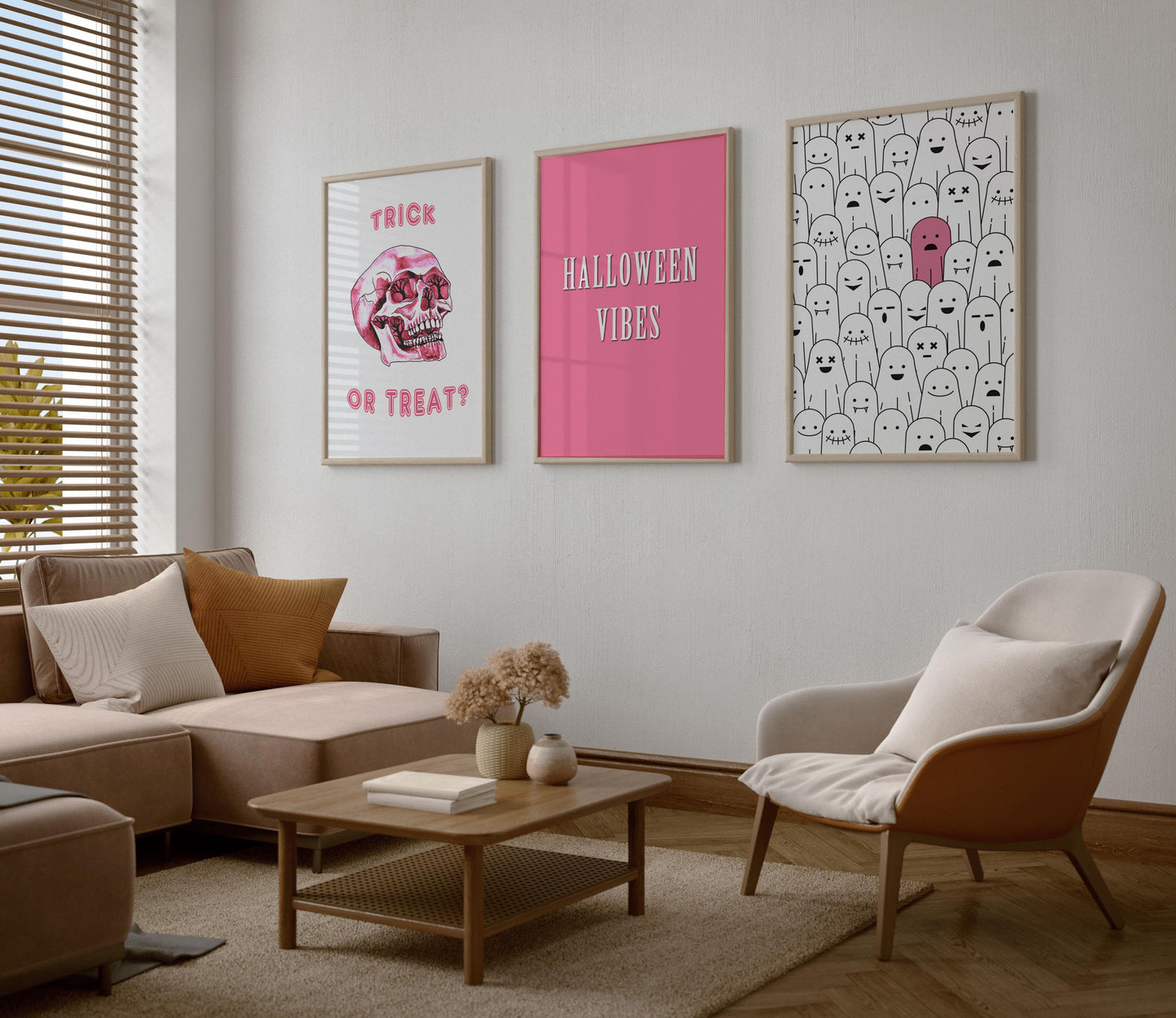 Pink Halloween Wall Art Set of 5