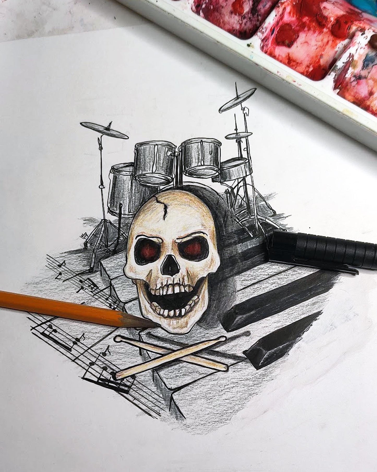 Drummer Music Tattoo Flash Digital Print