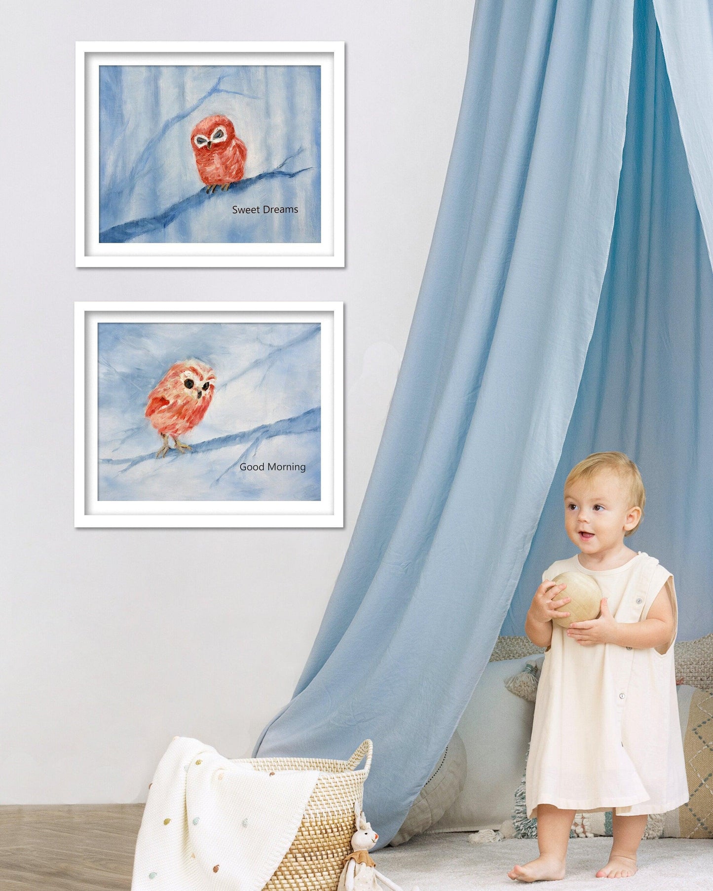 Owl Nursery Wall Art Set of 2 Prints