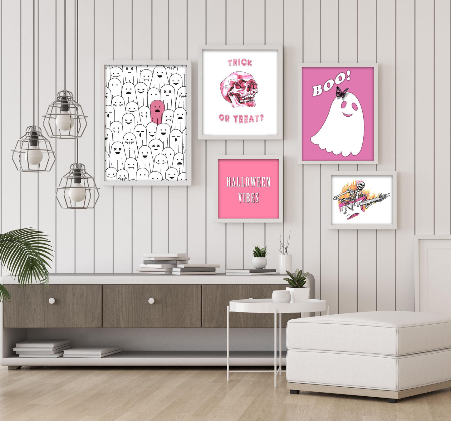 Pink Halloween Wall Art Set of 5
