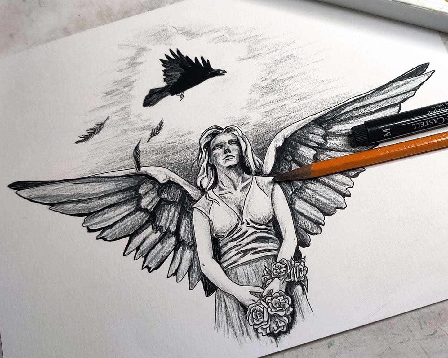 Gothic Angel Tattoo Flash Print