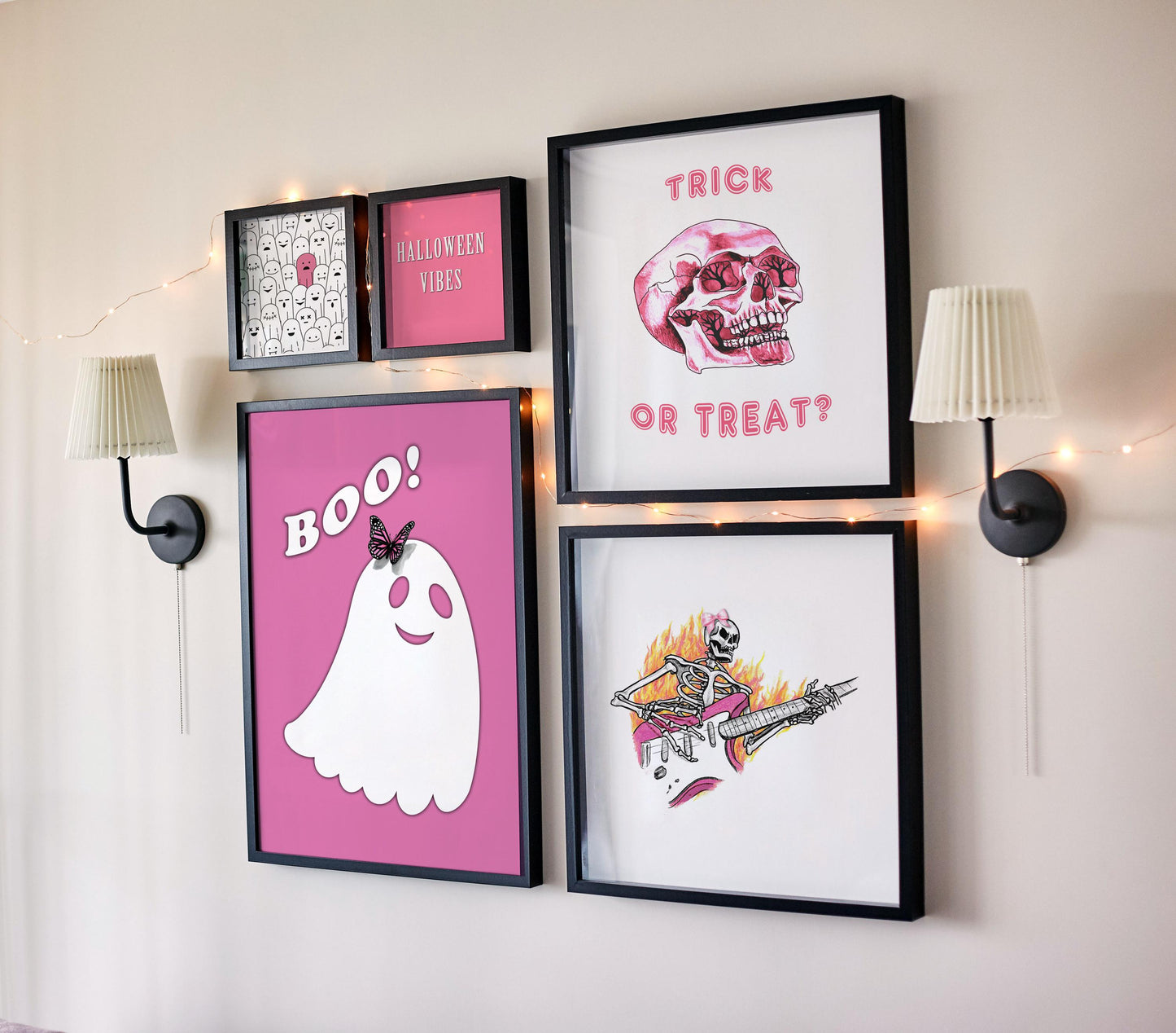 Pink Halloween Wall Art Set of 5