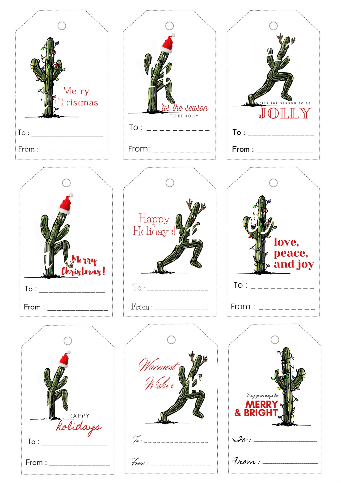 Funny Saguaro Cactus Printable Holiday Labels