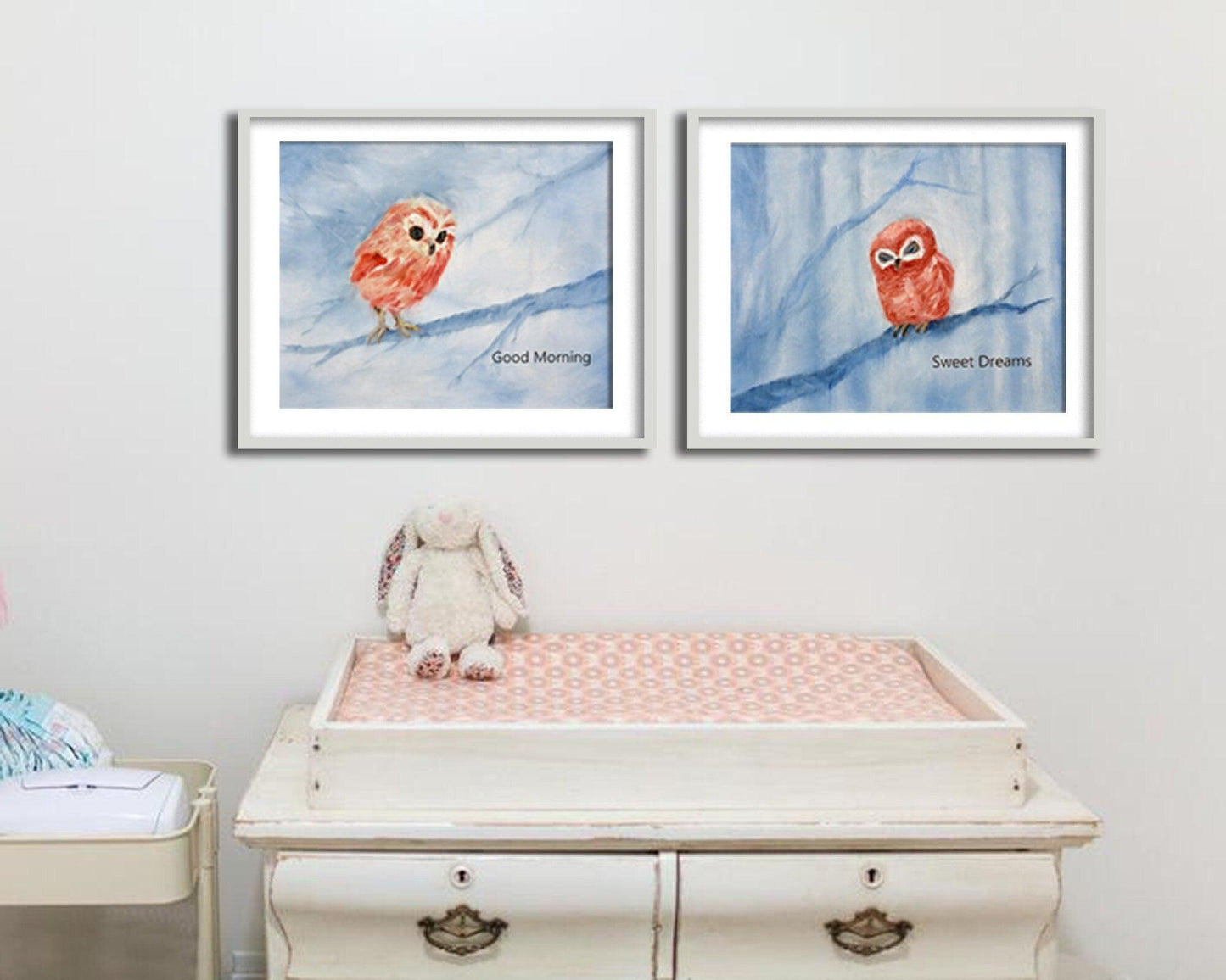 Owl Nursery Wall Art Set of 2 Prints