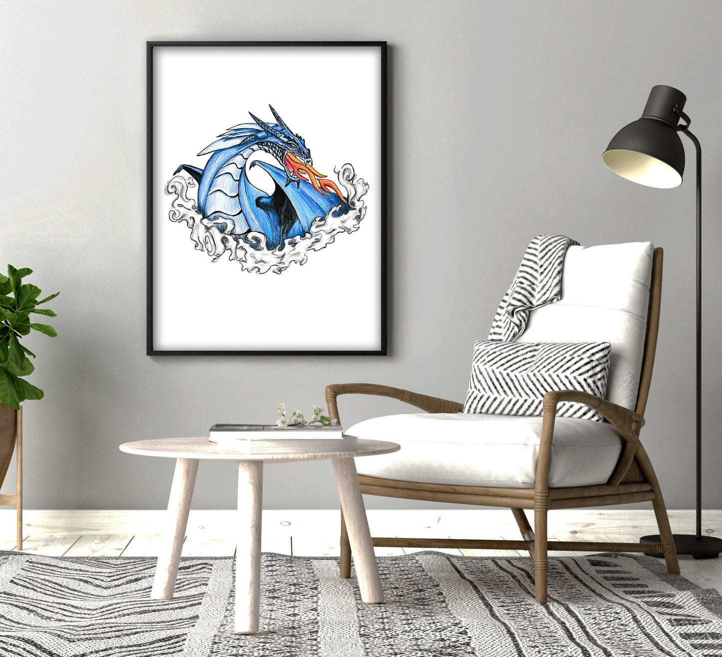 Fire Breathing Dragon Tattoo Flash Print