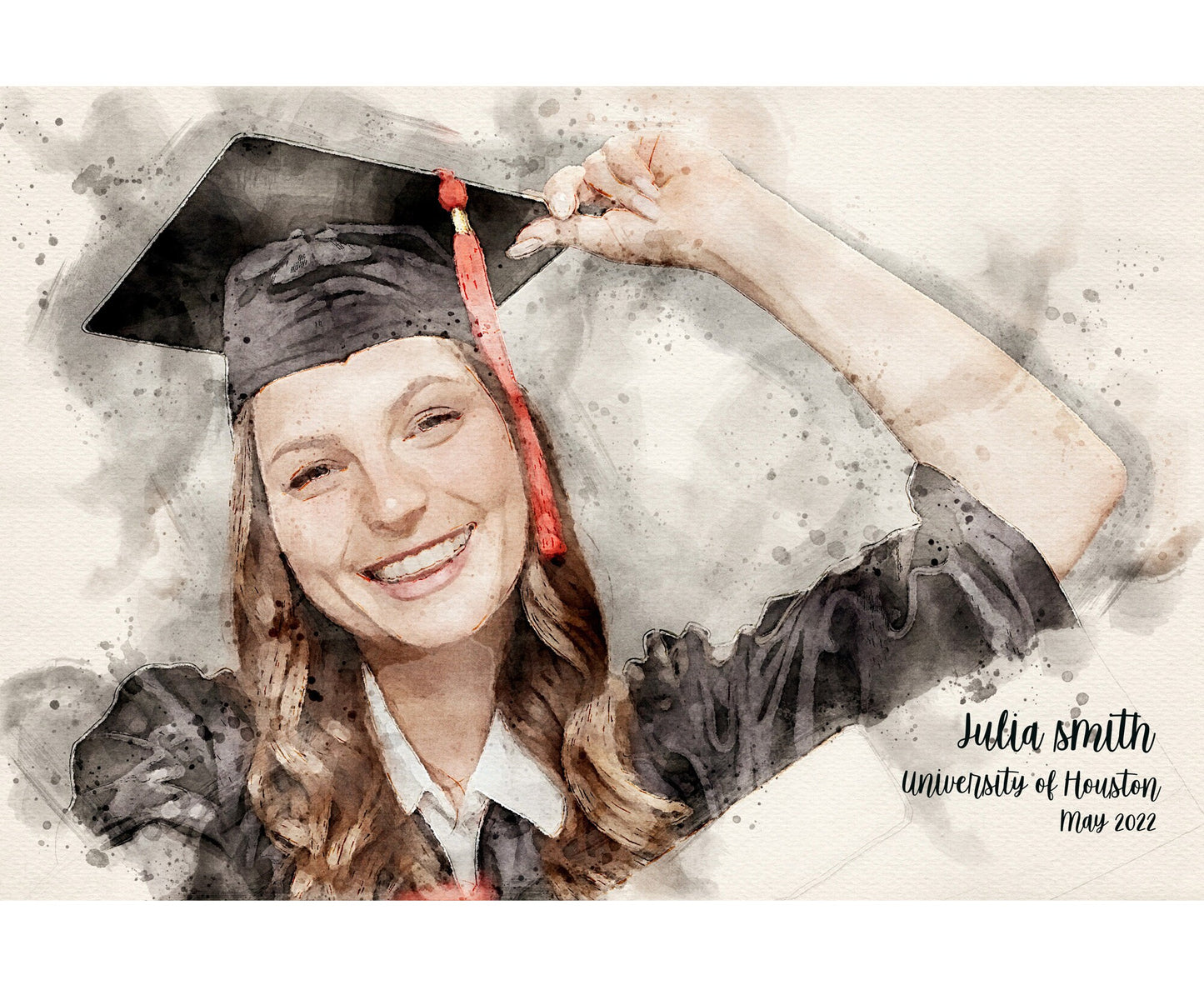 Graduation Portrait Personalized Custom Grad Gift Watercolor painting Download from Art Instantly