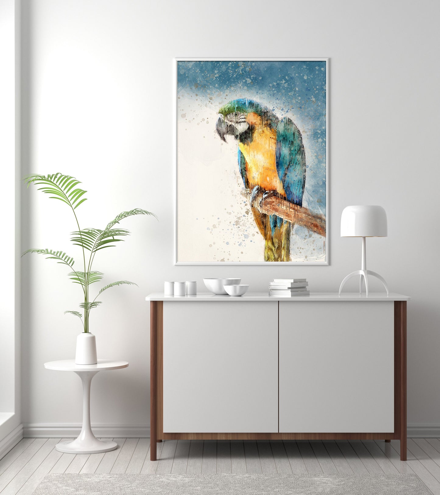 "Colorful tropical bird art print, digital download for home decor"