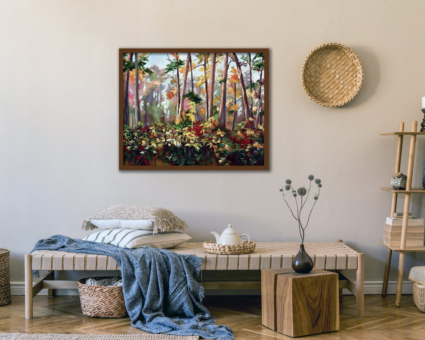 Large woodland oil painting for printable home decor