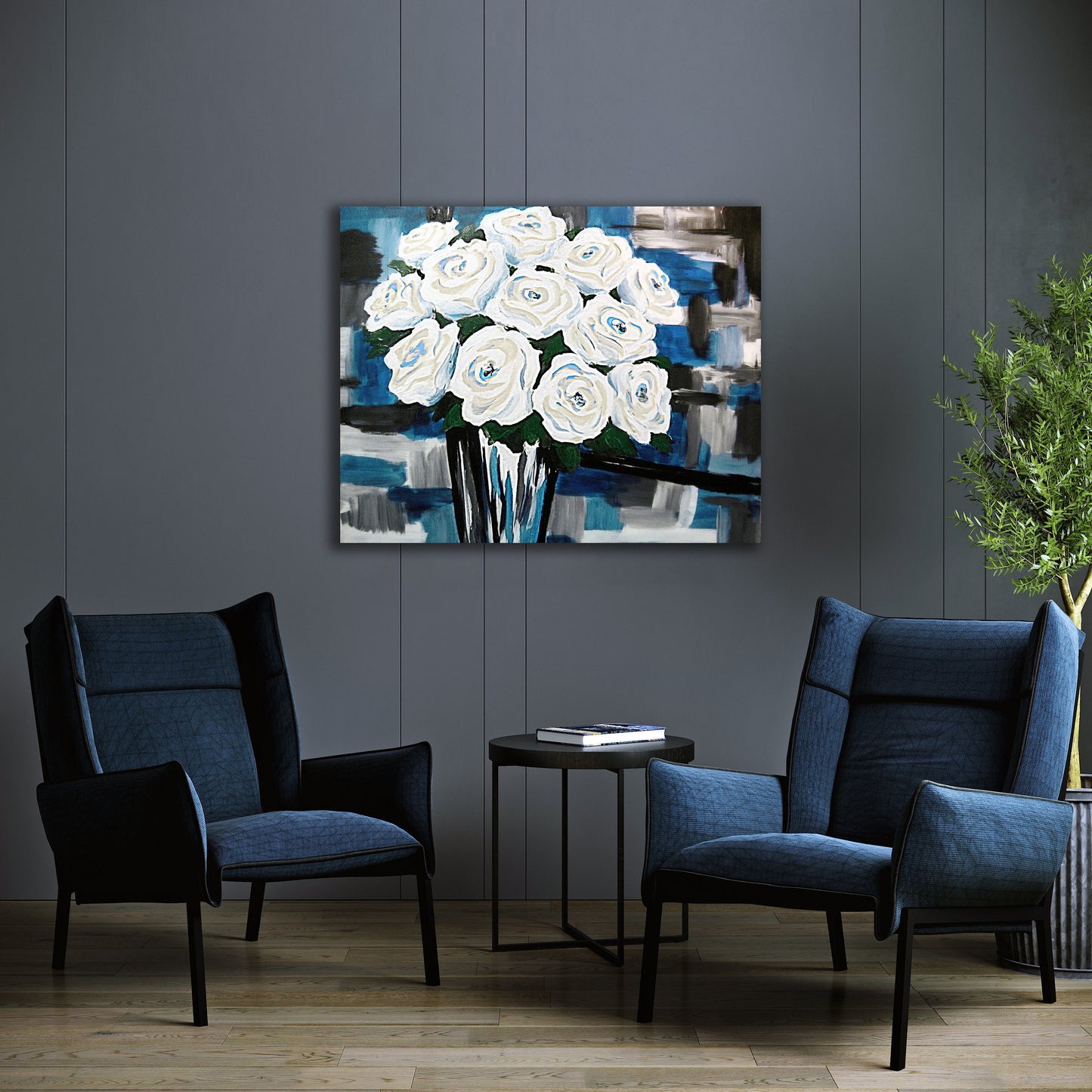 White Rose Oil Painting Abstract Floral Print