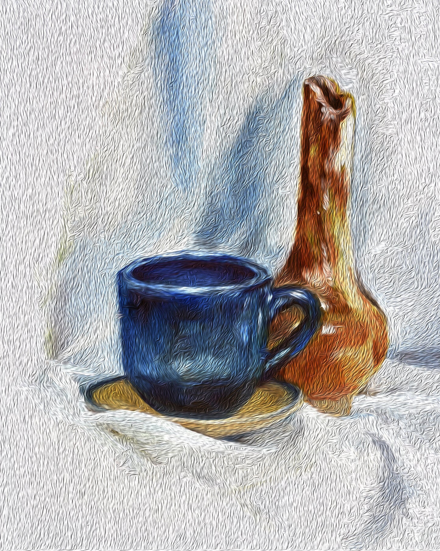 Vintage oil painting print still life with coffee