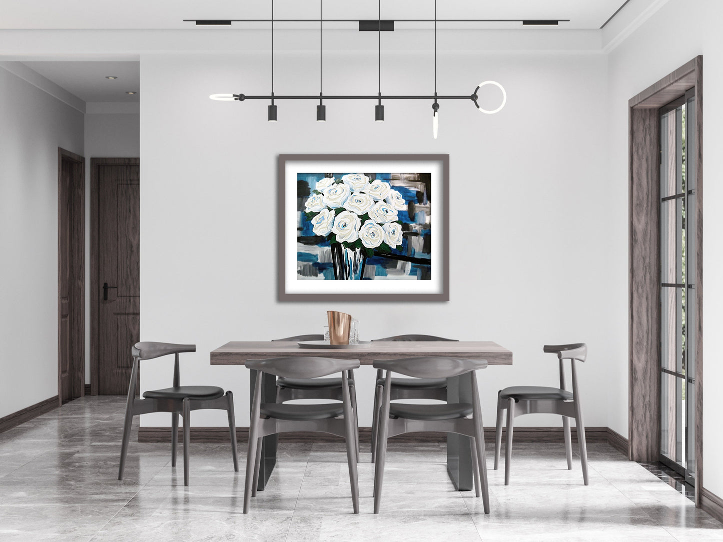 Printable White Rose Wall Art – Contemporary Oil Painting Floral Print