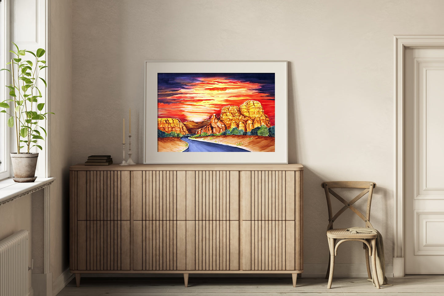 Printable Sunset Landscape Wall Art – Southwestern Watercolor Painting