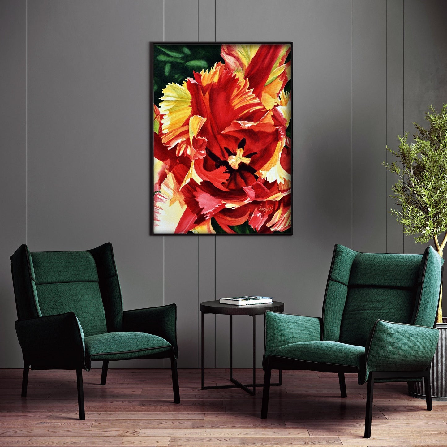 "Large red tulip statement wall art for living room decor"