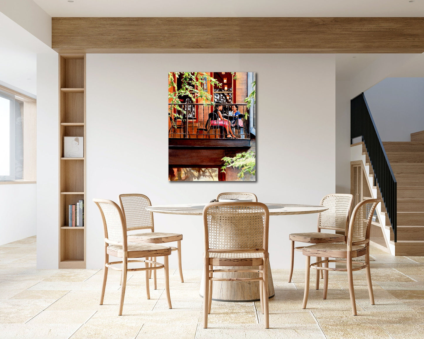 Ladies Lunch Watercolor Landscape Painting Digital Print, Figurative San Antonio Texas Printable Wall Art from Art Instantly