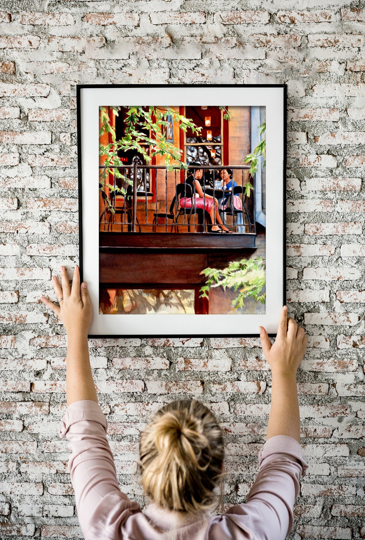 Ladies Lunch Watercolor Landscape Painting Digital Print, Figurative San Antonio Texas Printable Wall Art from Art Instantly
