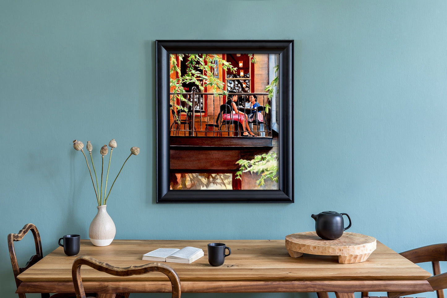 Ladies Lunch Watercolor Landscape Painting Digital Print, Figurative San Antonio Texas Printable Wall Art from Art Instantly