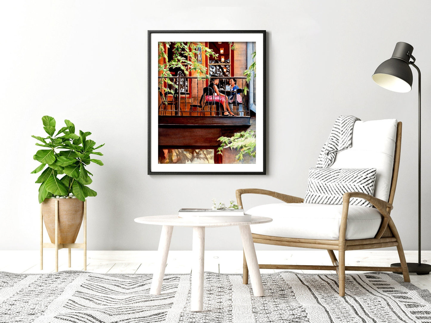 Ladies Lunch Watercolor Landscape Painting Digital Print, Figurative San Antonio Texas Printable Wall Art from Art Instantly
