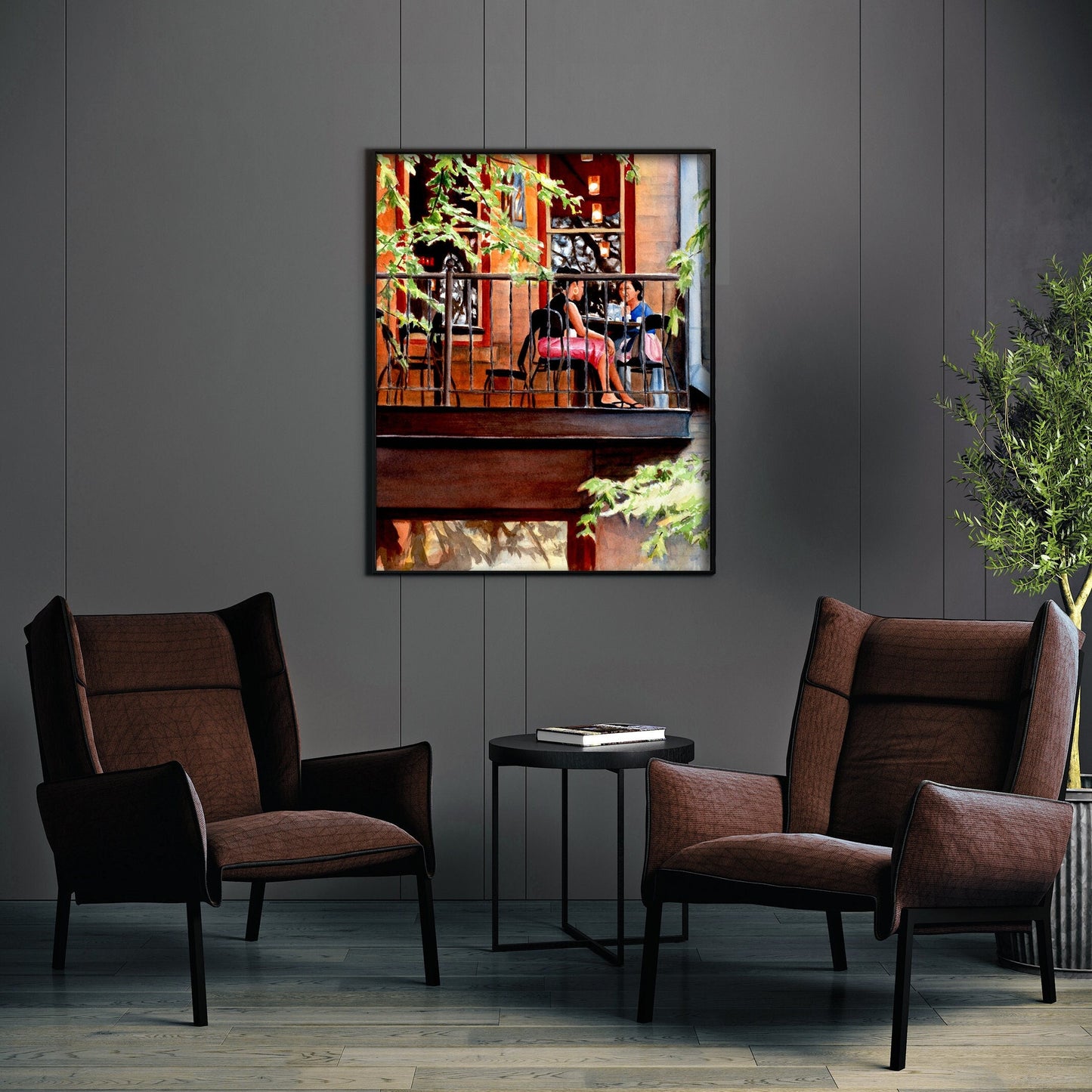 Ladies Lunch Watercolor Landscape Painting Digital Print, Figurative San Antonio Texas Printable Wall Art from Art Instantly