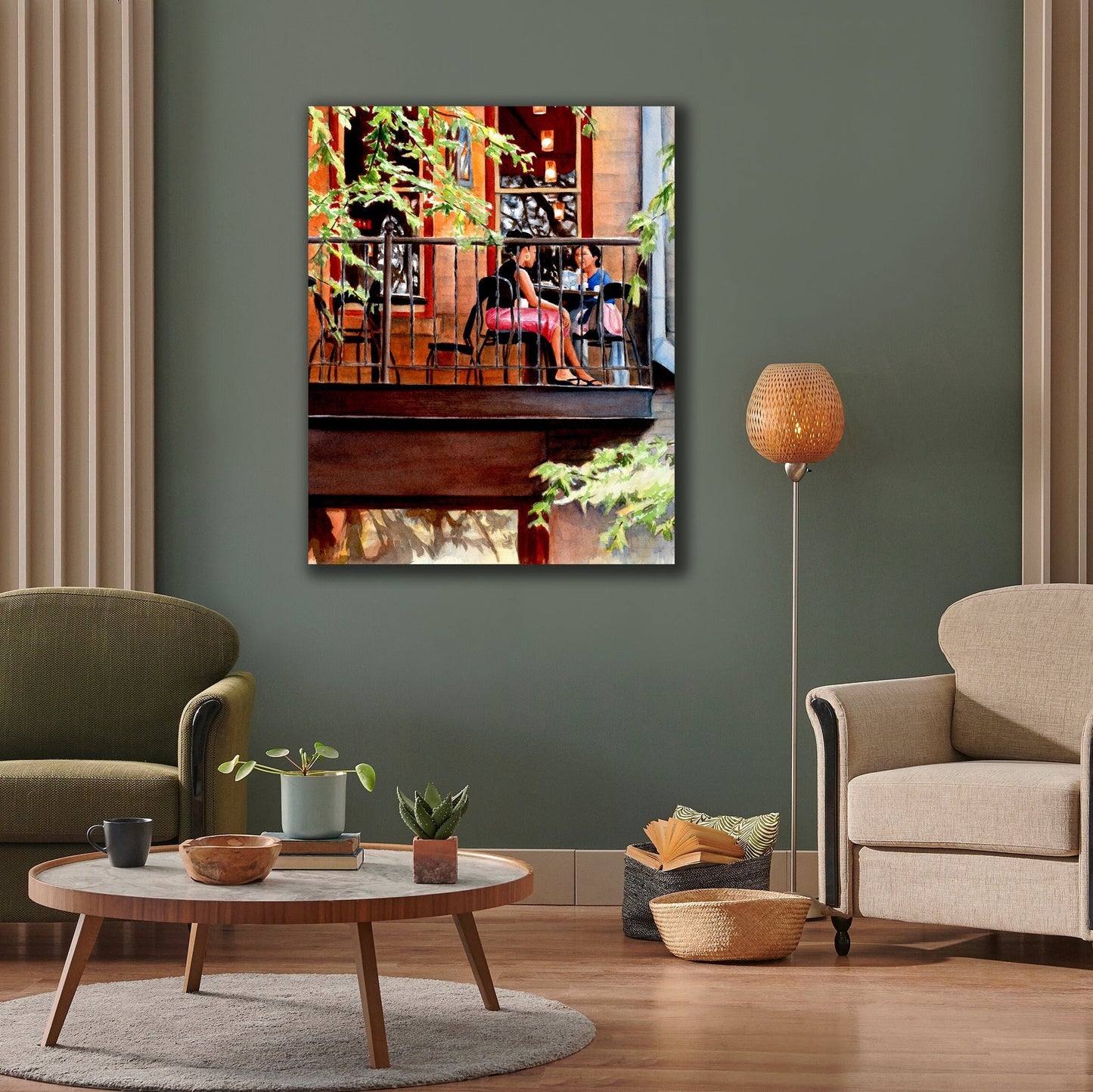 Ladies Lunch Watercolor Landscape Painting Digital Print, Figurative San Antonio Texas Printable Wall Art from Art Instantly