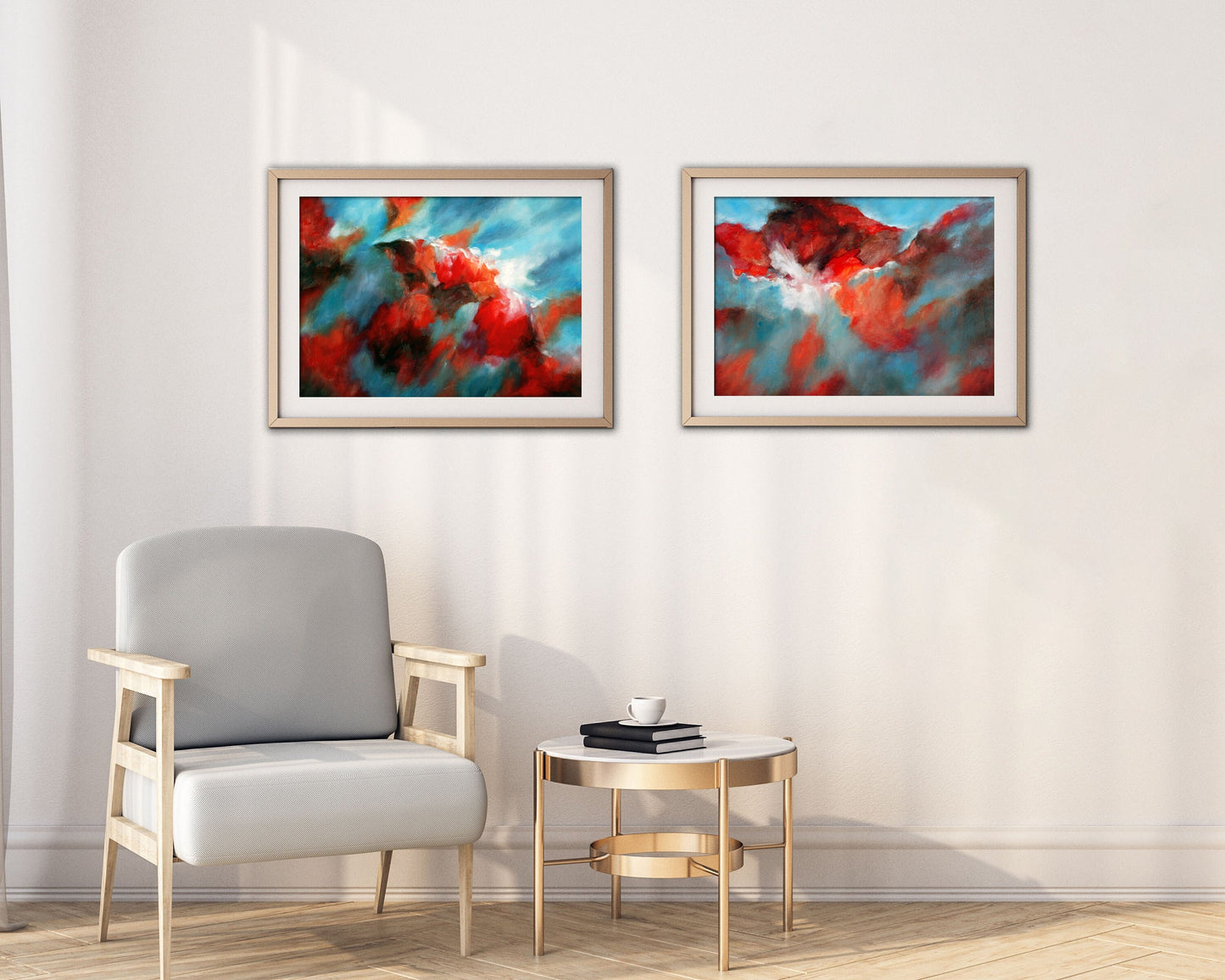 Printable abstract art with vibrant volcanic colors for office space