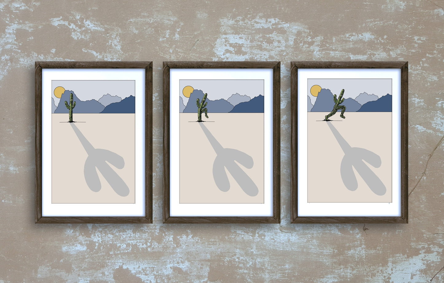 Set of 3 cactus line art prints for rustic or modern decor