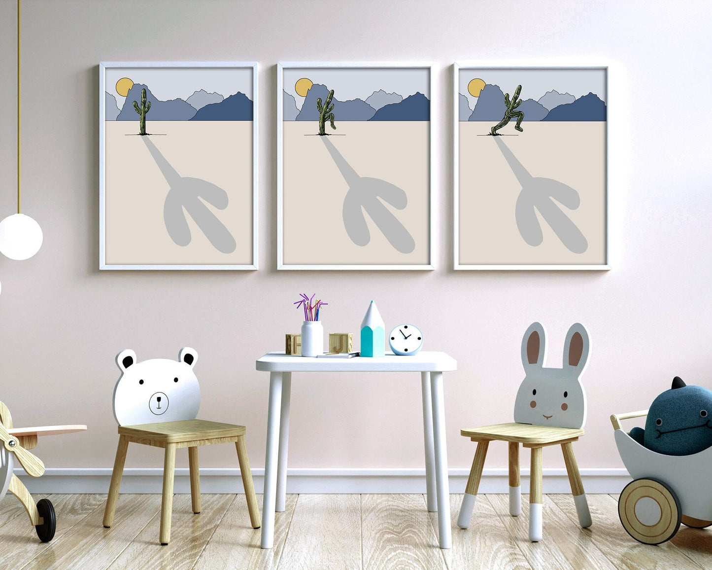 Modern cactus digital art for kids' rooms or living spaces