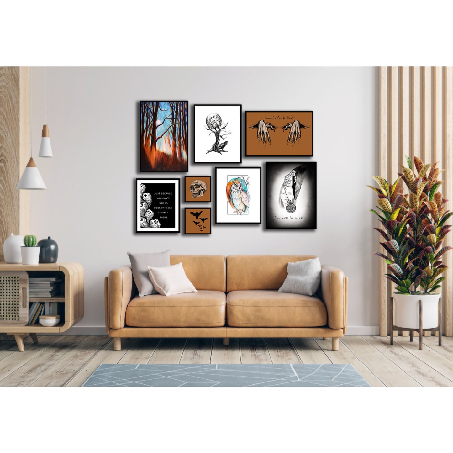 Spooky digital wall decor set featuring bats, ghosts, and vampires