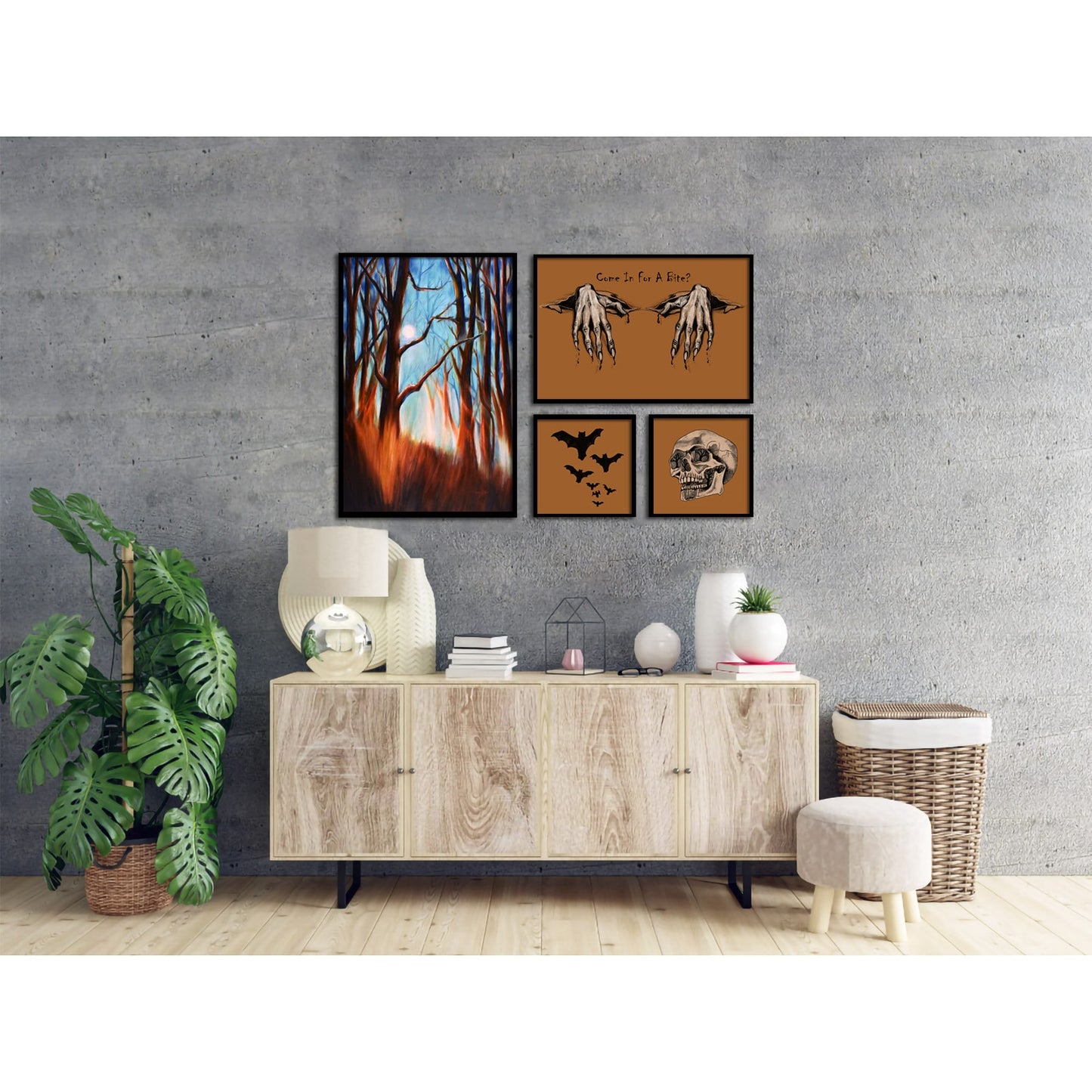 Trendy Halloween gallery wall for entry or living areas