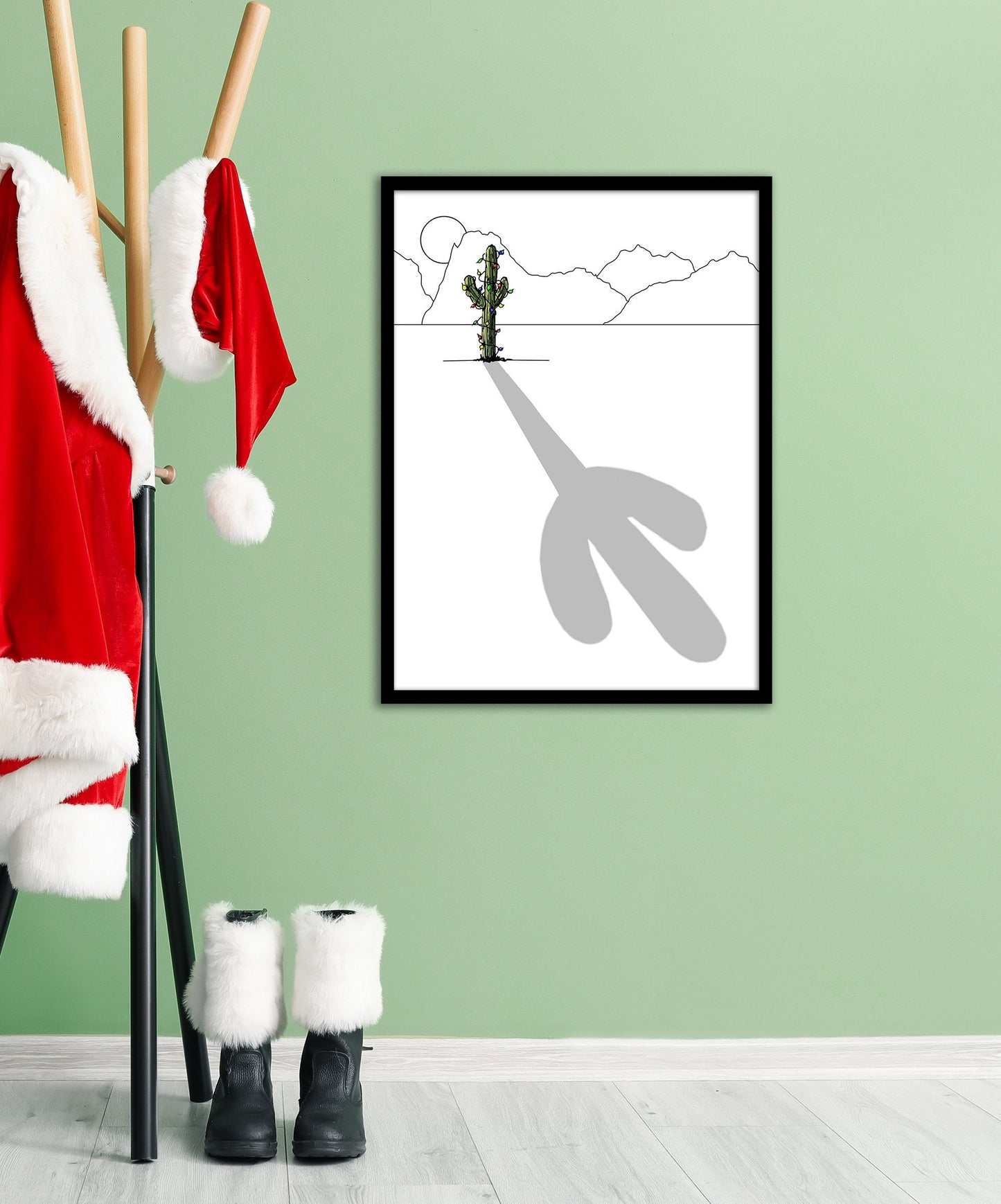 "Unique Arizona-themed holiday wall art with Christmas lights"