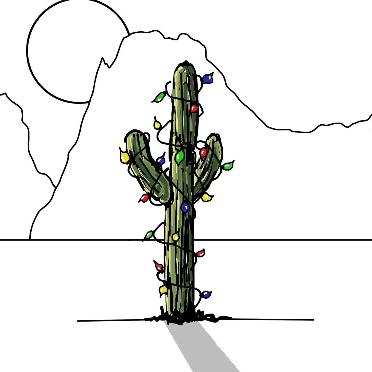 "Minimalist Christmas cactus wall art with festive lights for holiday decor"
