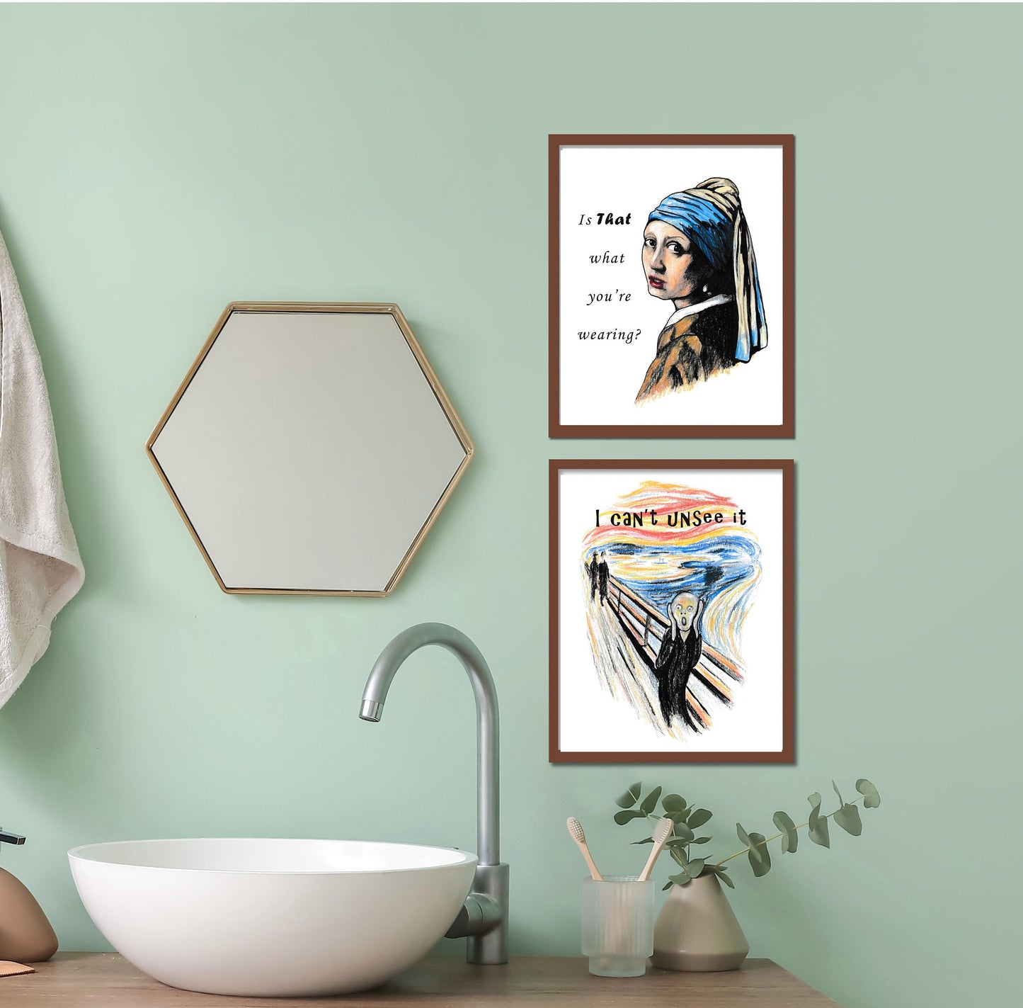 Quirky and artsy printable set for modern bathroom decor