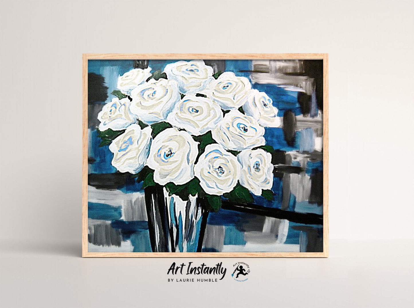 White Rose Oil Painting Abstract Floral Print
