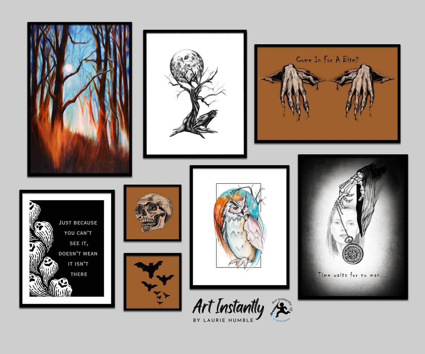 Elegant Halloween gallery wall art prints for instant download
