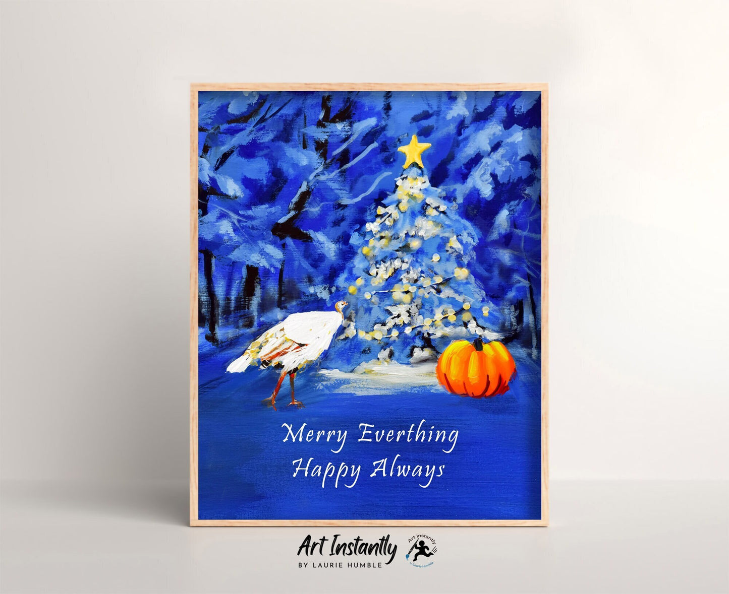 Printable wall art featuring Merry Everything holiday text and Christmas tree