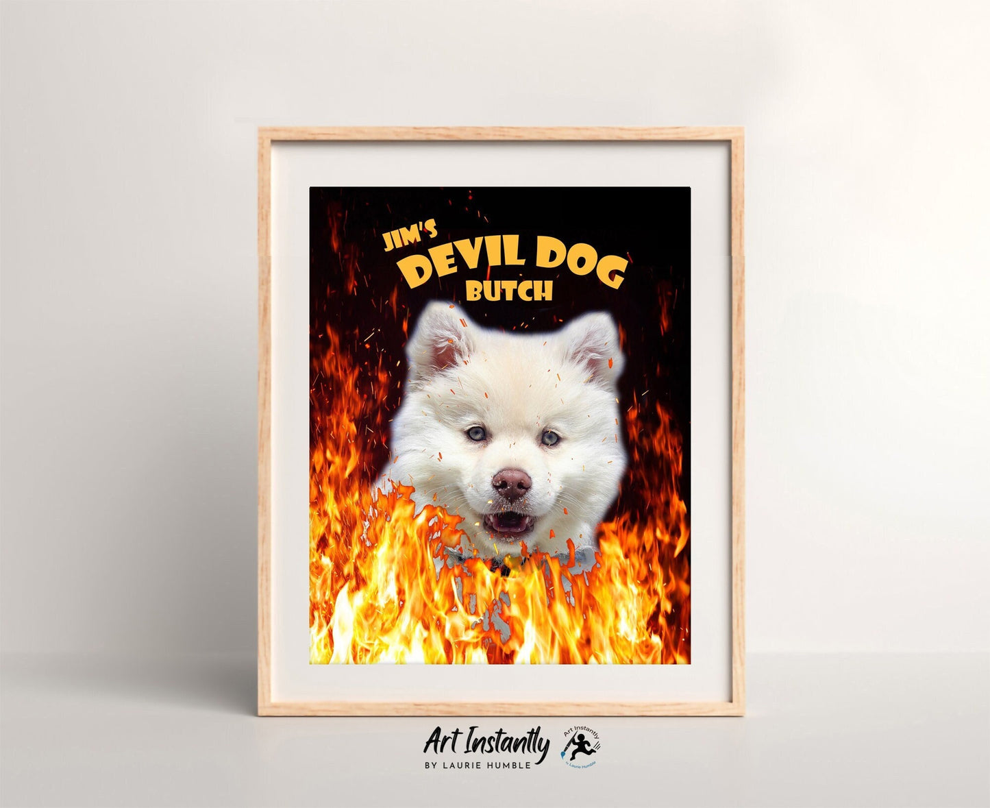 Funny Custom Pet Portrait, Personalized Devil Dog Art, Pet Memorial Gift, Instant Printable Wall Art, Custom Dog or Cat Poster Art Instantly