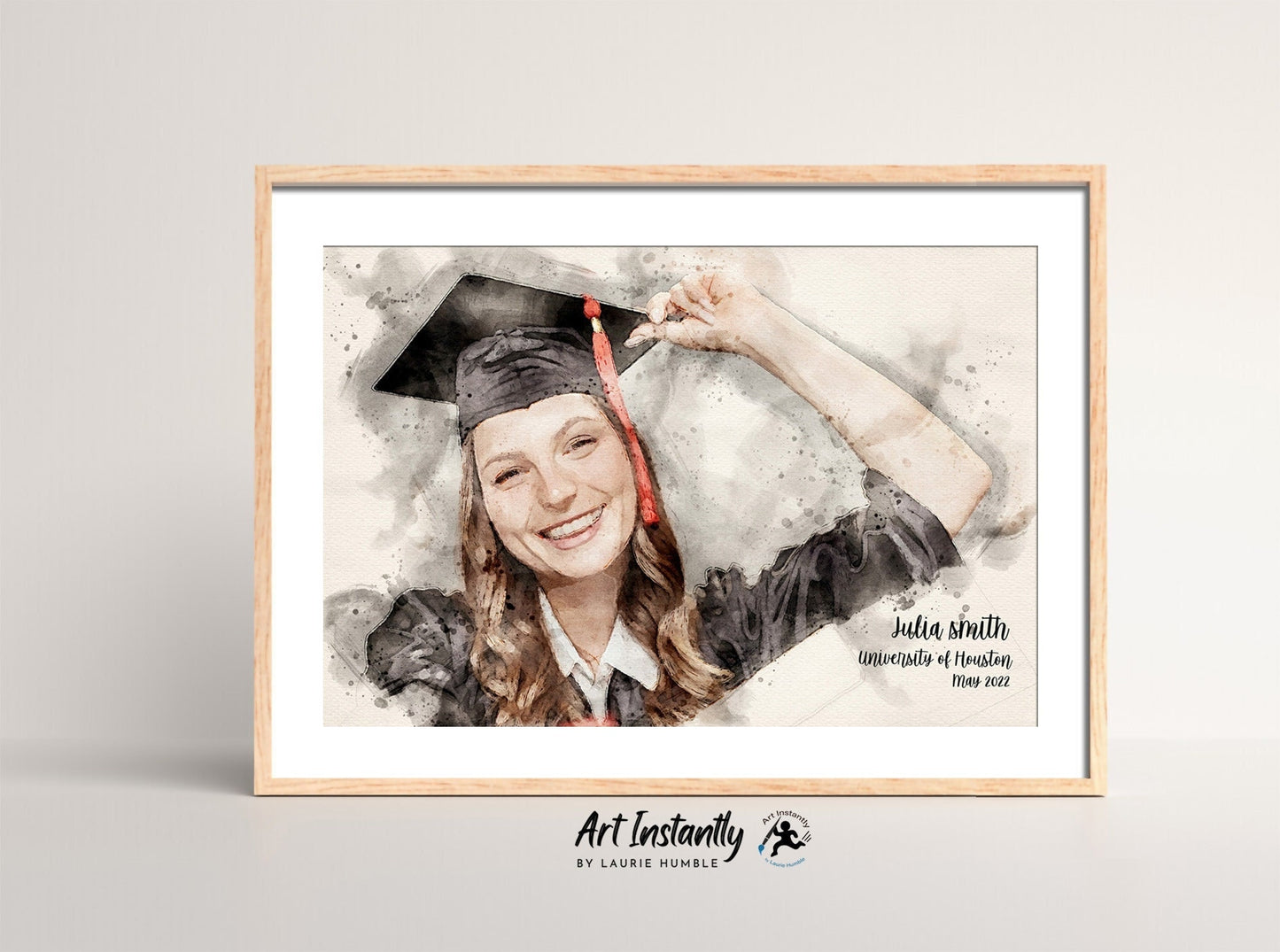 Graduation Portrait Personalized Custom Grad Gift Watercolor painting Download from Art Instantly