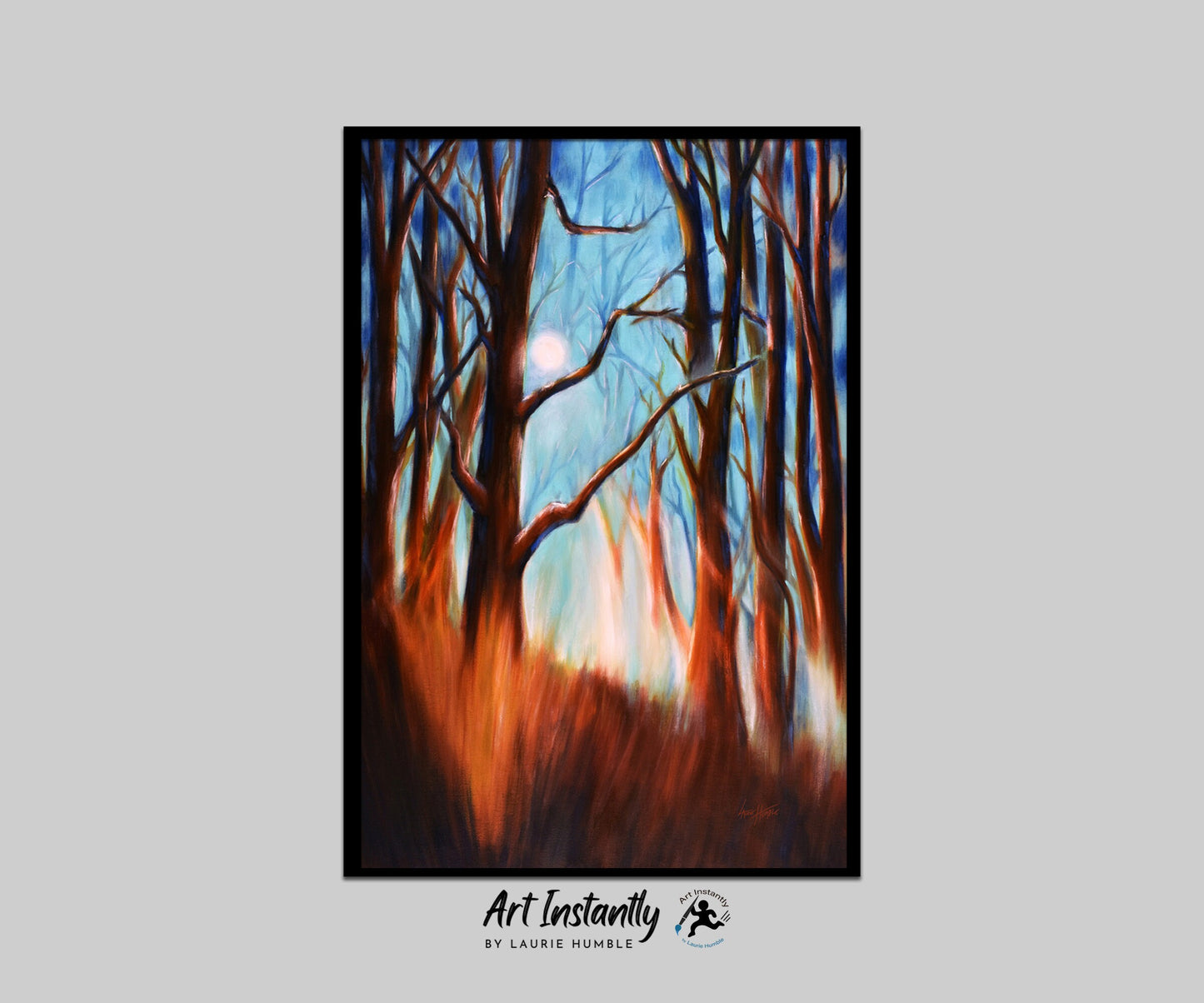 Midnight Forest oil painting printable for year-round decor offered here as part of a set of 4