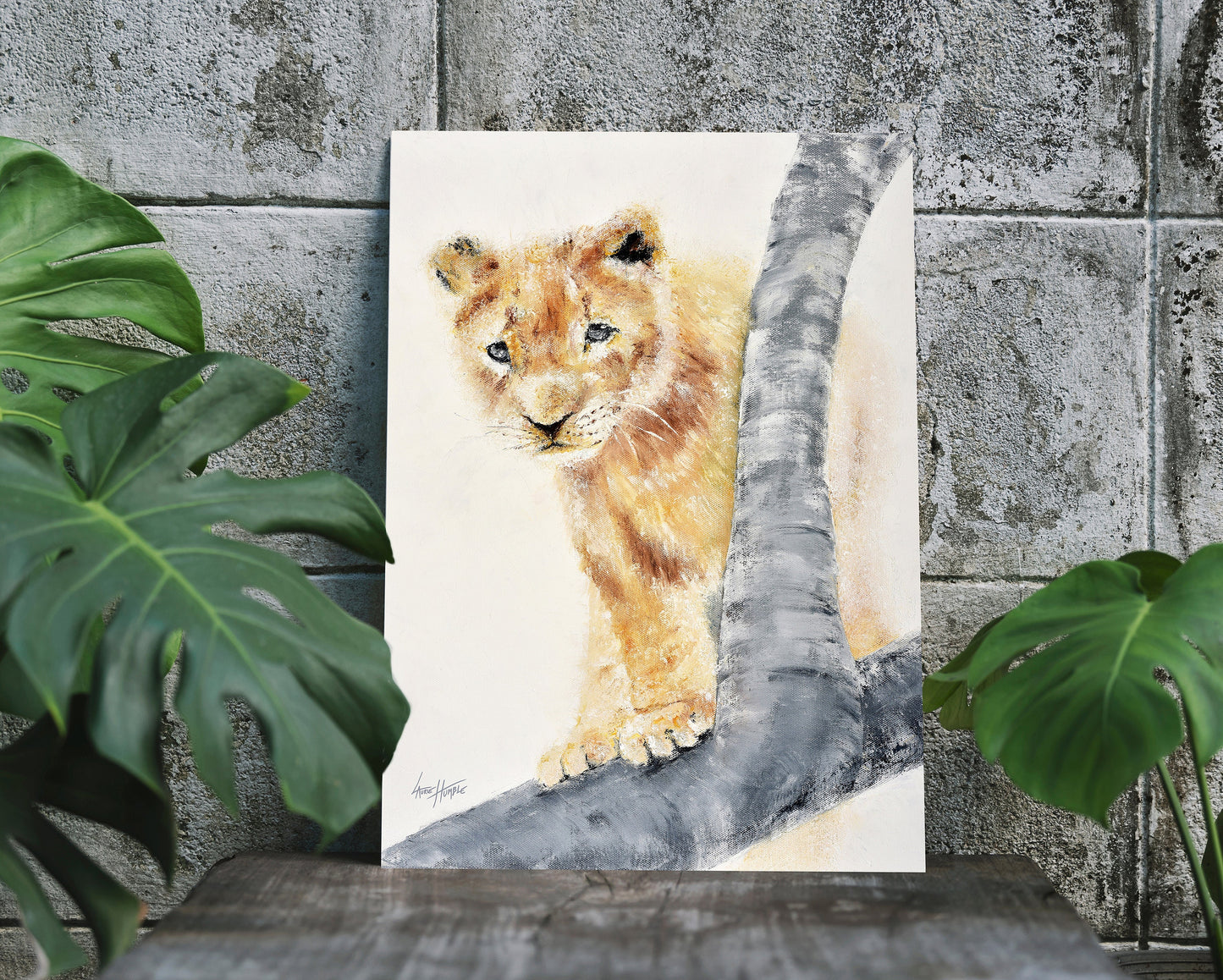 Textured baby lion oil painting, contemporary digital print