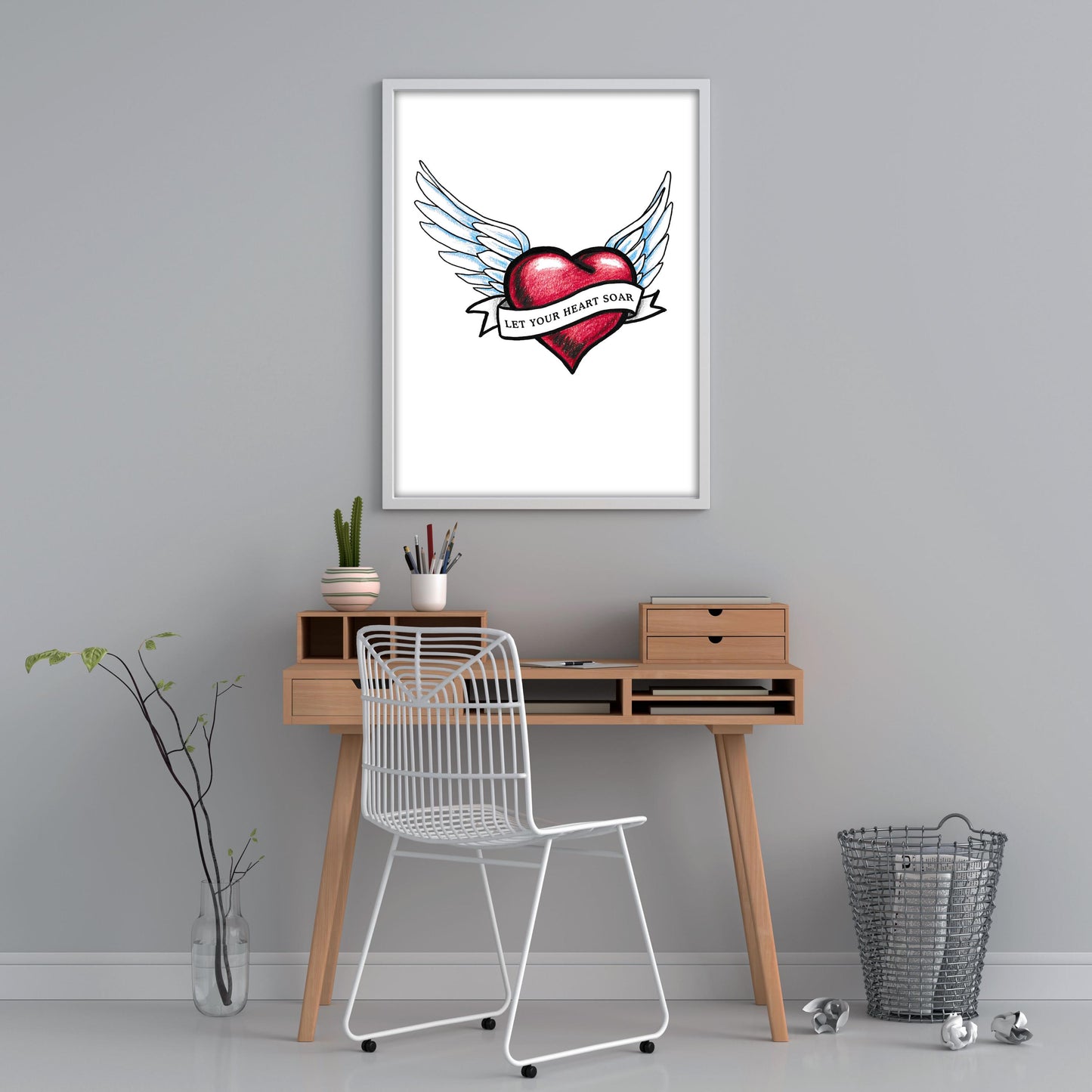 Winged Heart Tattoo Flash Digital Print Let Your Heart Soar Spiritual Tattoo Style Printable Wall Art Instantly Inspirational Art