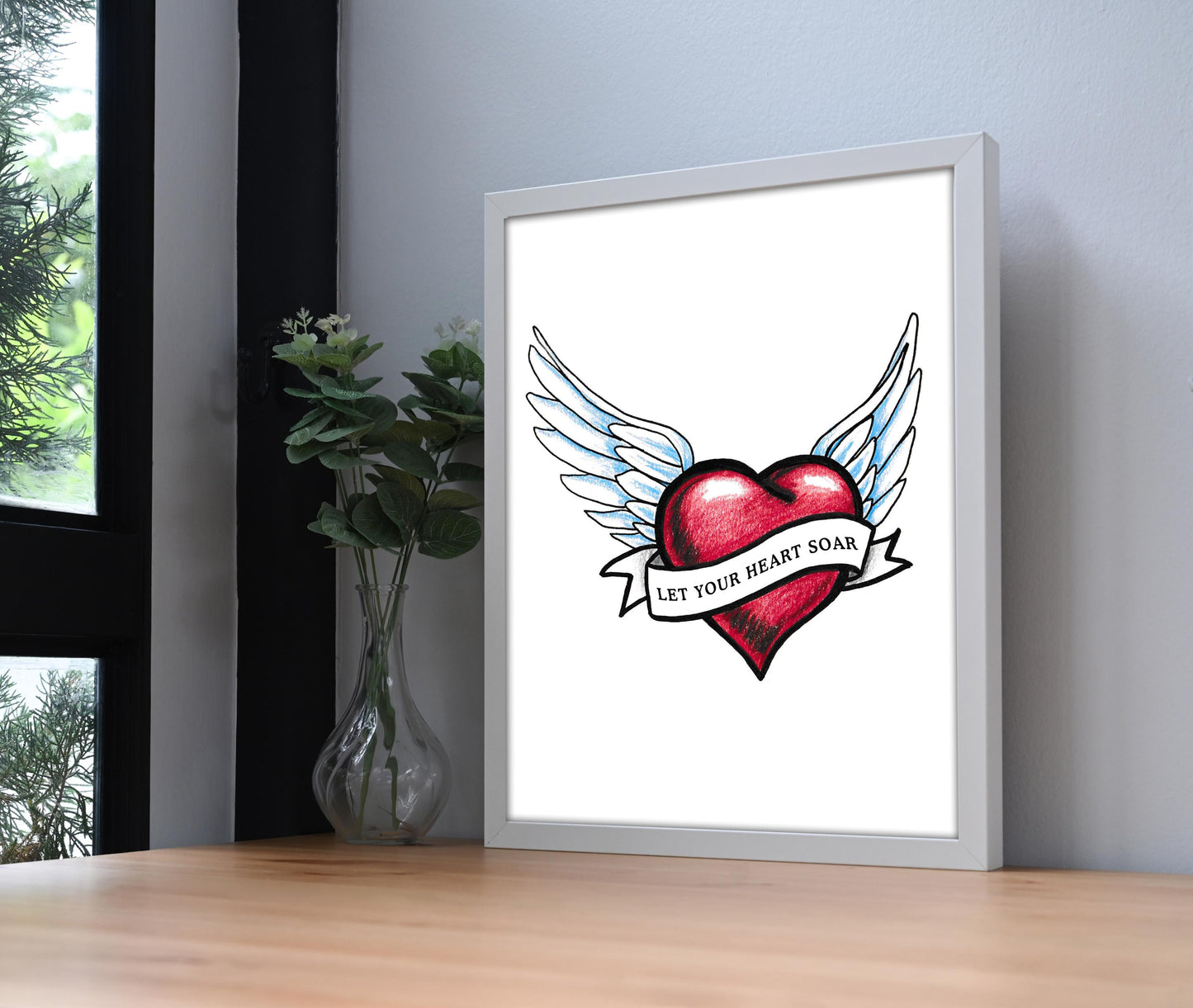 Winged Heart Tattoo Flash Digital Print Let Your Heart Soar Spiritual Tattoo Style Printable Wall Art Instantly Inspirational Art