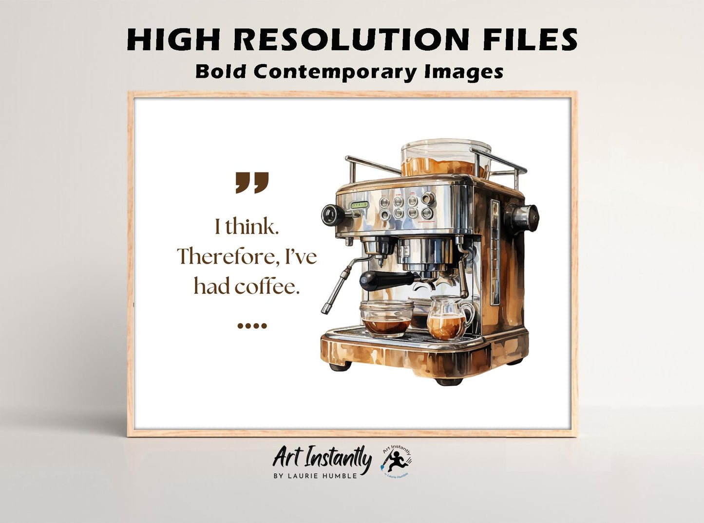 Funny Coffee Bar Wall Art Printable, Espresso Machine Illustration