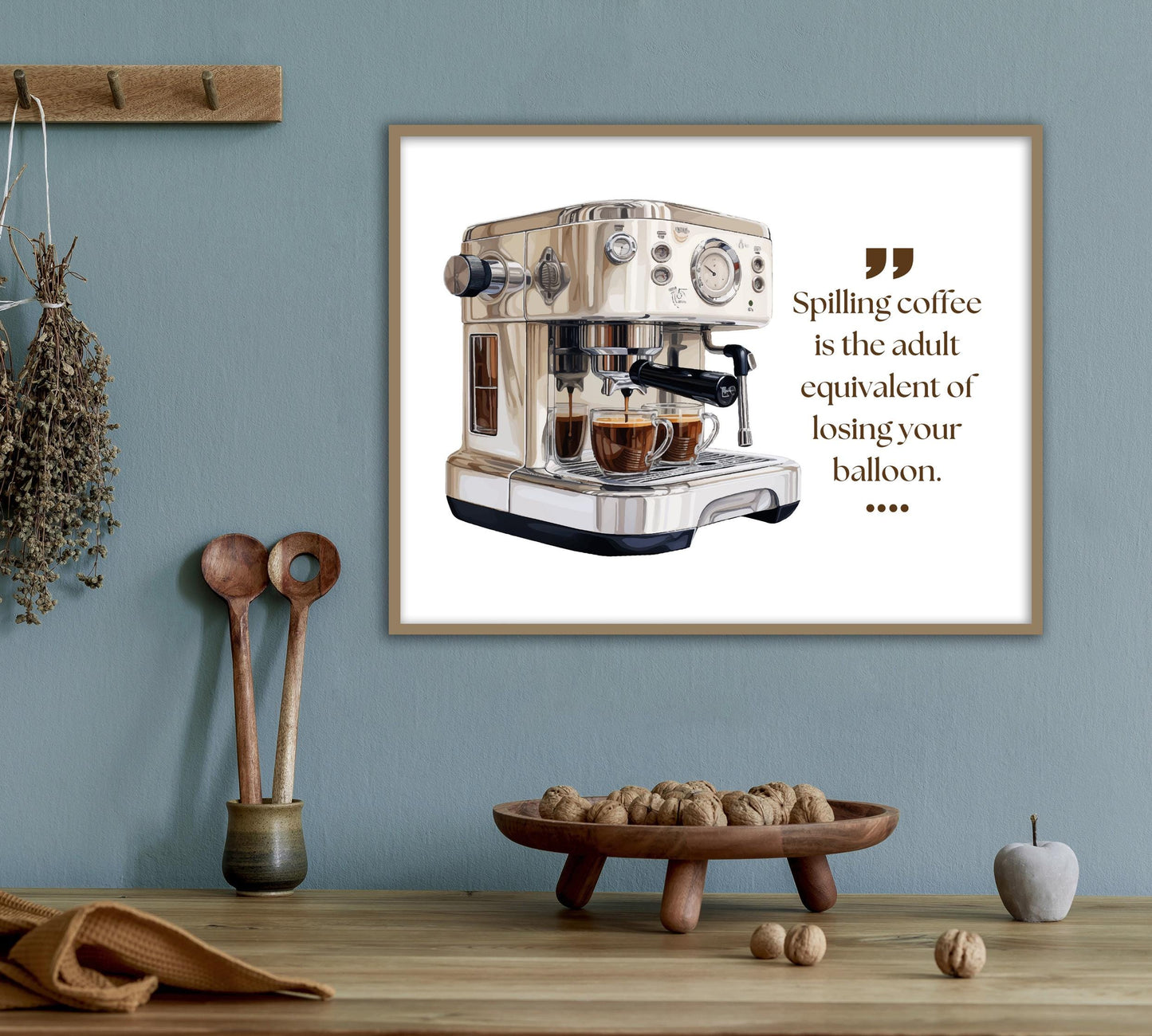 Whimsical watercolor coffee machine wall art digital download