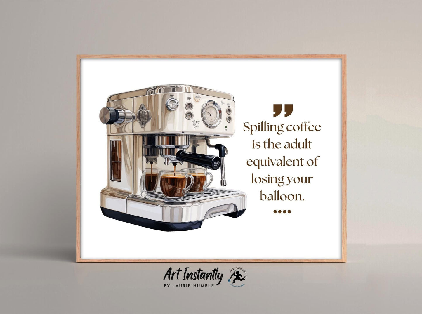 Funny coffee bar sign with a watercolor espresso machine illustration