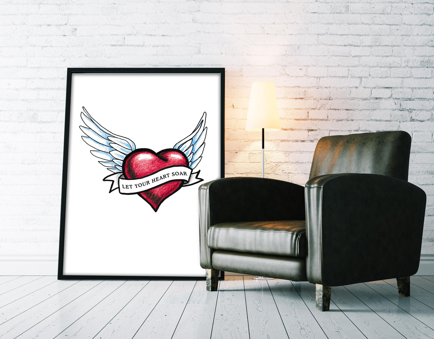 Winged Heart Tattoo Flash Digital Print Let Your Heart Soar Spiritual Tattoo Style Printable Wall Art Instantly Inspirational Art