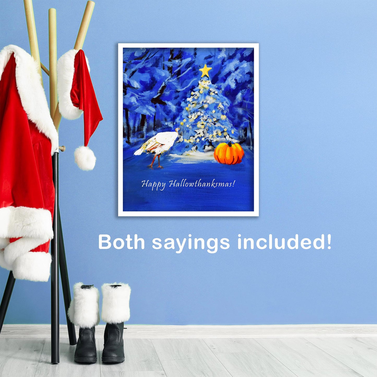 Hallowthanksmas digital download art with festive oil painting design
