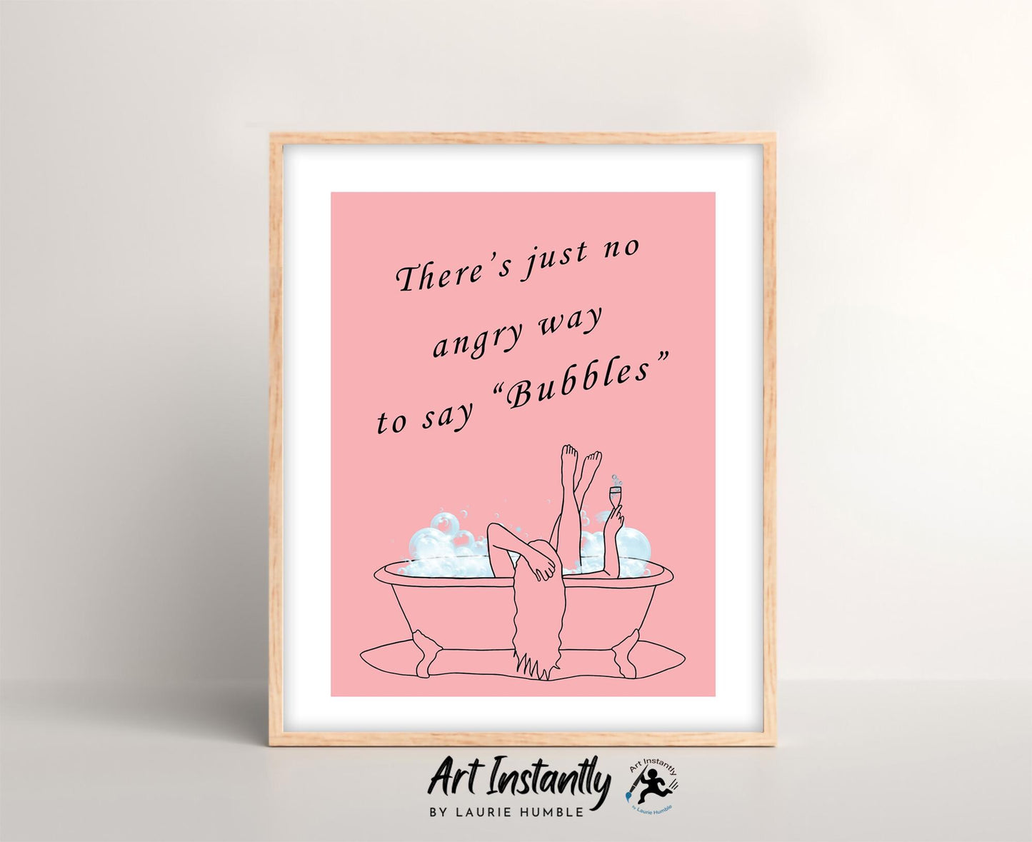 Minimalist line art bathroom wall print in pink