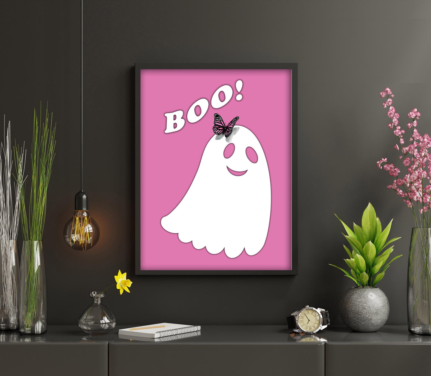 Pink Ghost Halloween Poster – Printable Wall Art